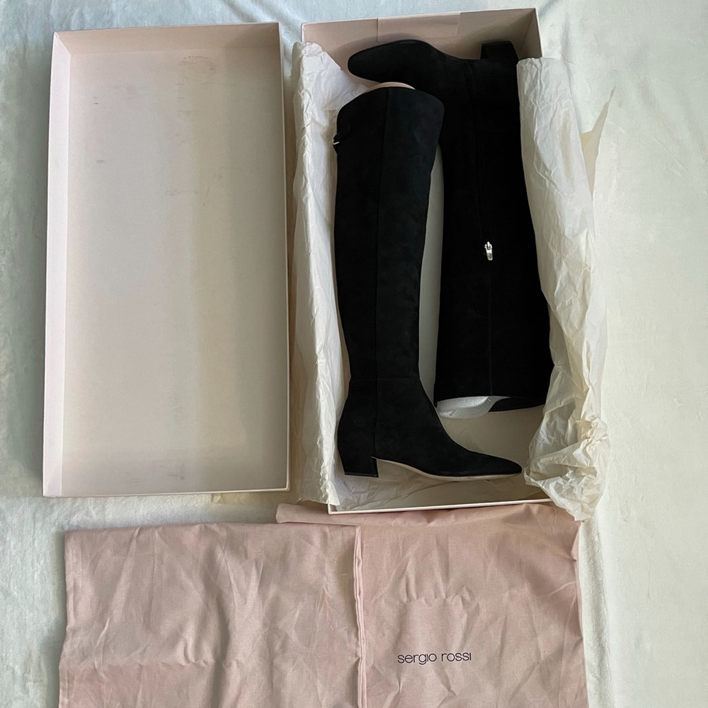 Sergio Rossi Black Suede Over The Knee Boot | Size 6